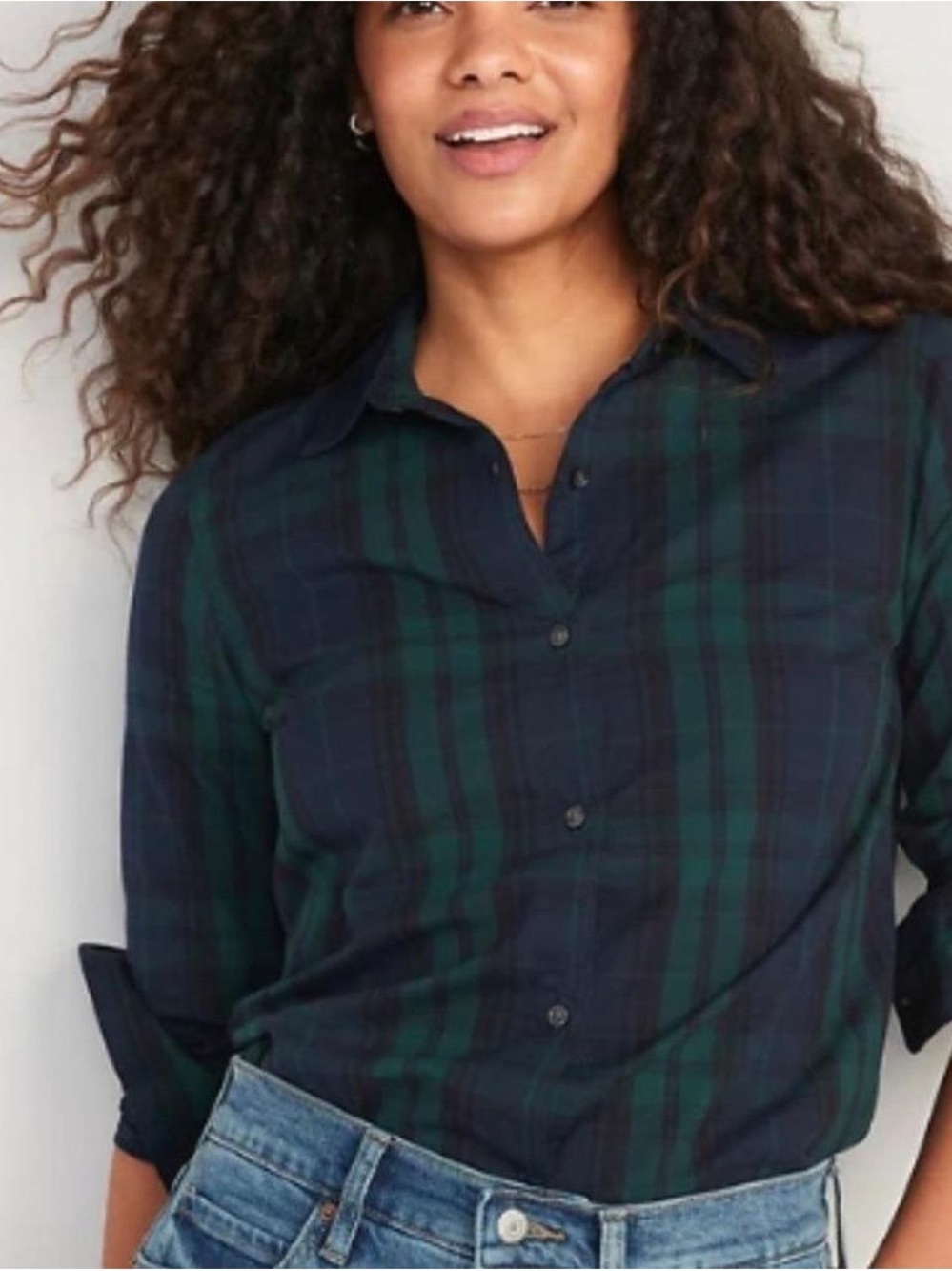 Old Navy Navy and Green Plaid Button-Down Shirt